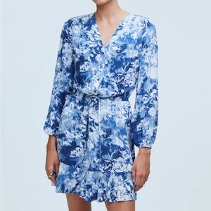 NWT Madewell Tie-Waist Mini Shirtdress in Floral Crepe